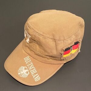 Vintage Brown Military Style Cap with German Flag Patch OS VTG Streetwear Skater